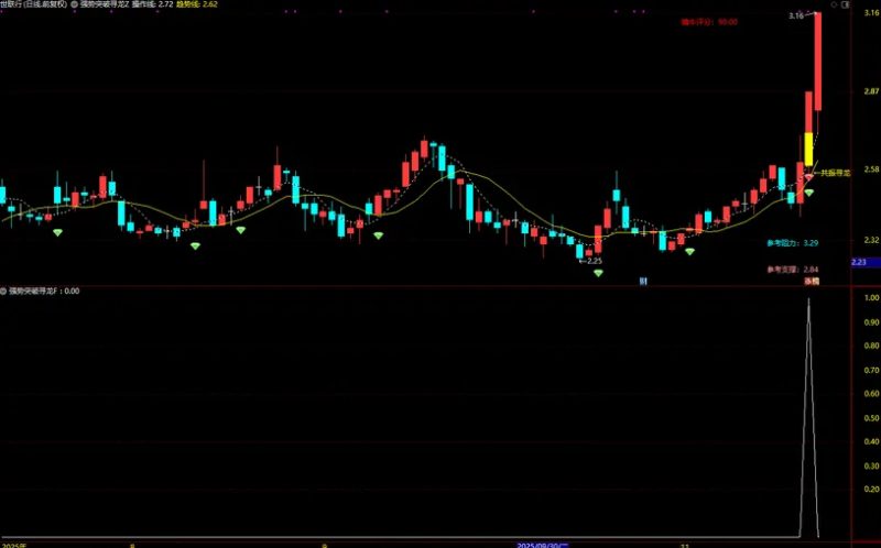 通达信【强势突破寻龙】长阳突破+异常放量+多周期协同 主副图+选股-指标666