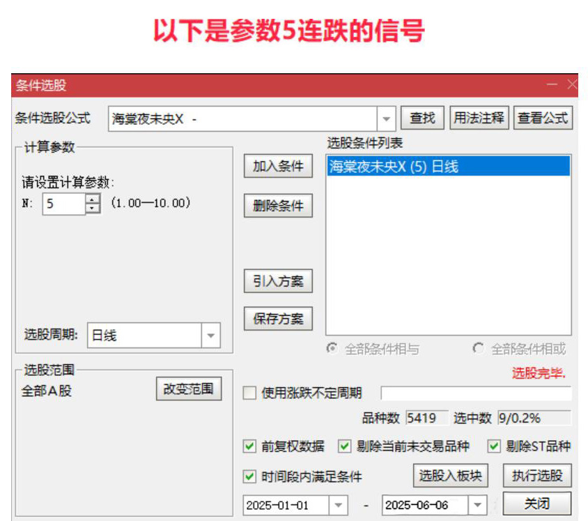 图片[9]-通达信【海棠夜未央】主图附图选股,寻找市场几连跌比如三连跌四连跌五连跌等参数可调博弈反弹,手机电脑通用无未来函数-指标666
