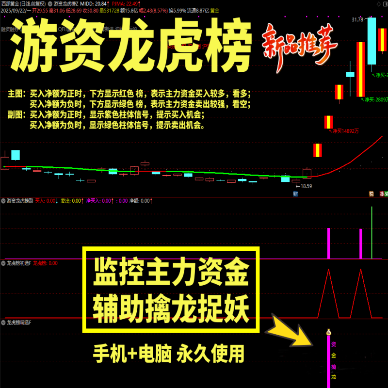 通达信【游资龙虎榜】主副图选股全套指标，监控主力资金辅助擒龙抓妖-指标666